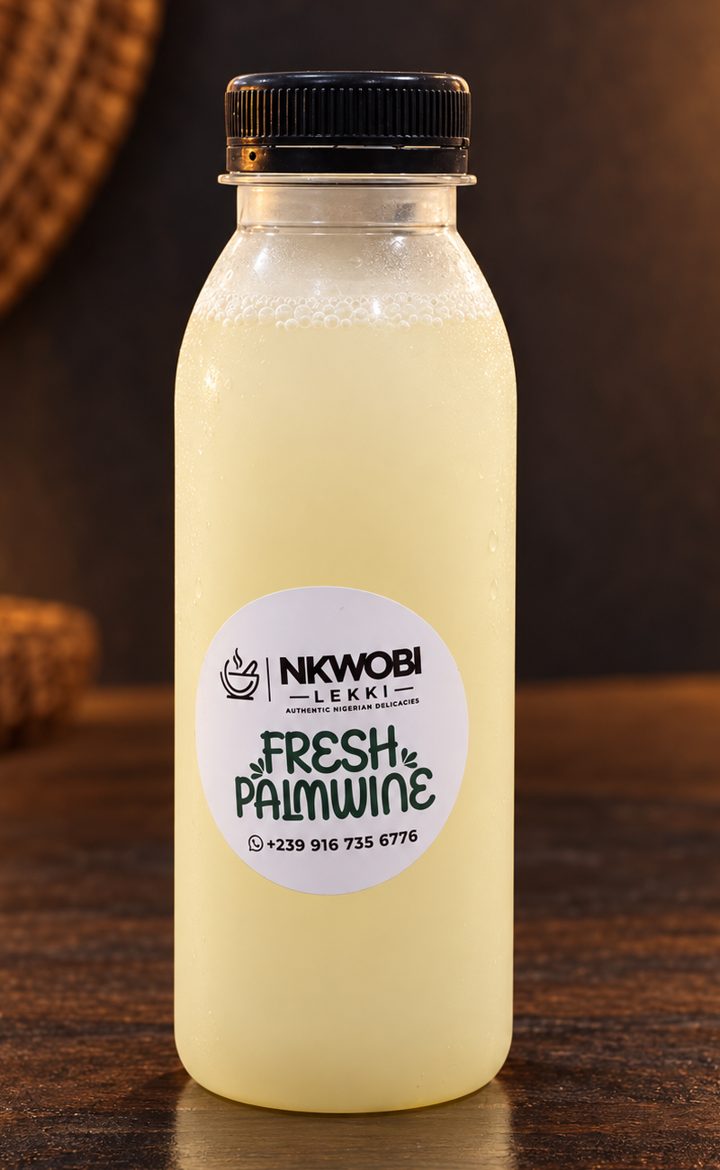 A chilled bottle of Nkwobi Lekki fresh palmwine